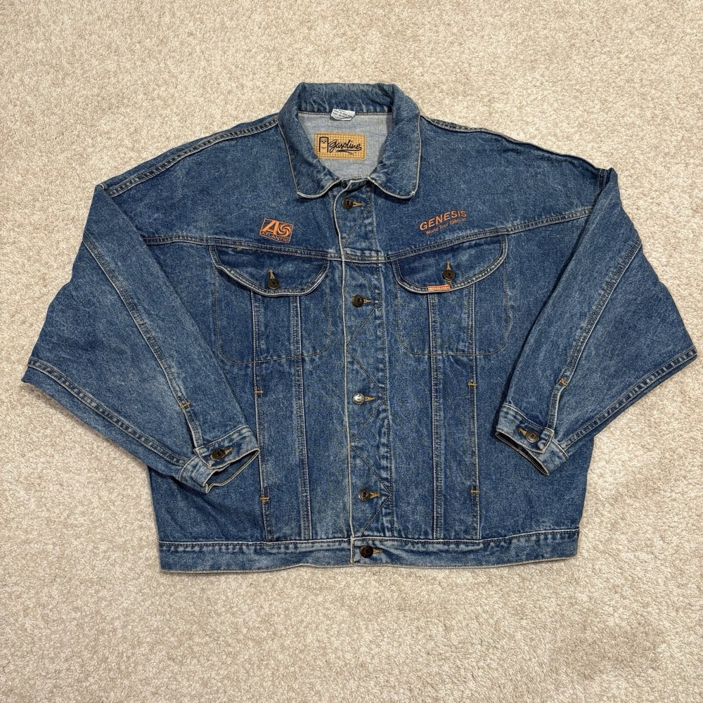 Vintage Genesis World Tour 1986-87 Gasoline Denim Jacket Embroidered Y2K Men's M